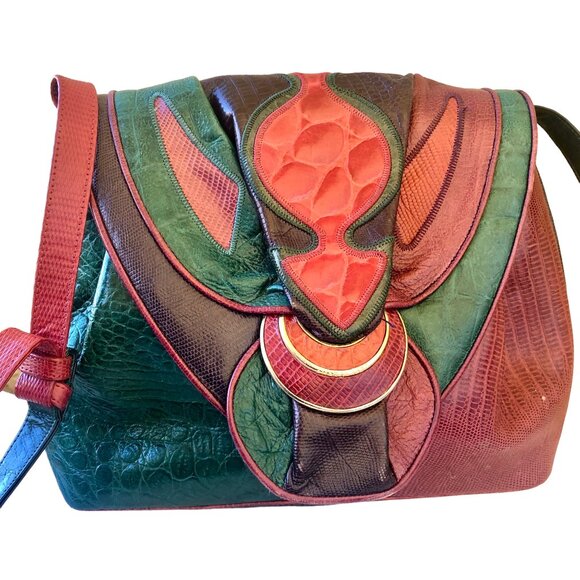 Sharif Vintage 80's USA Leather Shoulder Handbag Snakeskin Croc Print - Picture 11 of 15